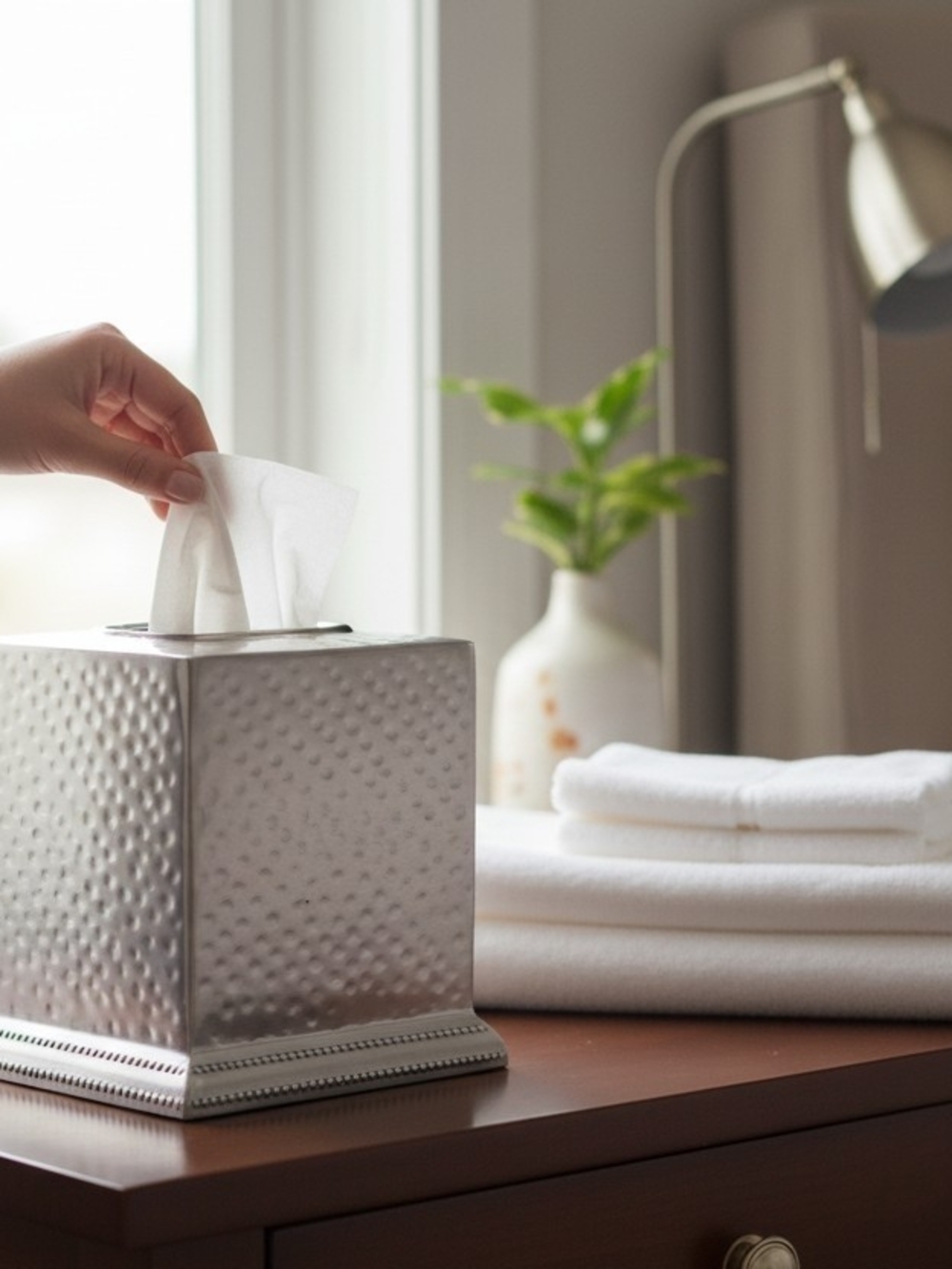 Stainless Steel hand-hammered square tissue box cover - Picture 4 of 5